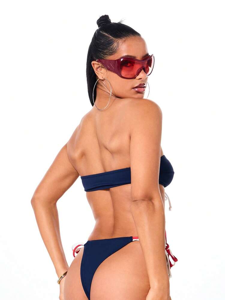BABYPHAT Set di bikini a fascia con lacci e stampa numerica, slip con laccetti laterali