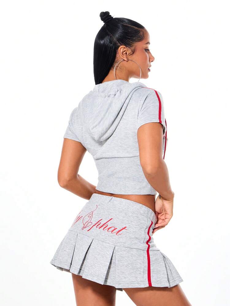 BABYPHAT Women Heather Short Sleeve Zip Up Cropped Hoodie With Hood Casual Streetwear Track Top