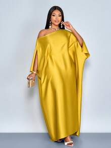 SOLERSUN Vestido largo de verano de tela de satén de unicolor, holgado y casual, para mujer de talla grande. Mangas cortas con abertura, cintura con lazo, espalda con lazo. Ideal para vacaciones en la playa. Nuevo estilo. - Mostaza Amarilla - Ver 7