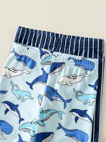 SHEIN 4件套男婴可爱夏季针织海洋卡通图案连体睡衣套装，基础款多件套家居服套装 - 彩色 - 查看 5