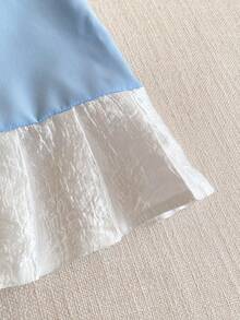 PrepCrw 1件装少女优雅串珠蝴蝶结装饰褶皱无袖圆领浅蓝色连衣裙，适合休闲、外出、聚会、节日、春夏季节穿着。 - 藍色 - 查看 8