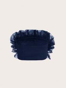 Aveloria Rosie Blusa con superposición de malla y ribete de volantes, camisetas lindas y divertidas - Azul Marino - Ver 2