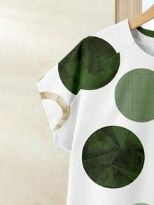 Rusticease Casual Minimalist Vacation Bohemian Elegant Romantic Retro Green Circle Polka Dot Print Pattern, Beach Outfit, Vacation Outfit, Summer Outdoor Women's Clothing, 2 Piece Loose Fitting Skirt And Top Set - Multicolor - View 5