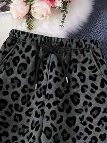 SHEIN 女士休闲豹纹圆领卫衣和慢跑裤套装，秋季 - 彩色 - 查看 4