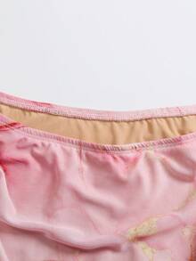 SHEIN Tween Girls' Casual Elegant Graphic Print Asymmetrical Shoulder Ruched Waist Maxi Knit Dress, Suitable For Parties And Outings - Baby Pink - View 8