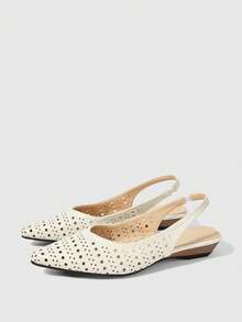 Sleekvia Women's Lightweight Hollow-Out Breathable Pointed Toe Low Heel Shoes, Elegant Minimalist Apricot Color Slip-On Shoes For Commuting, Office, Shopping, Afternoon Tea, Travel, Versatile Daily Wear - Apricot - View 10