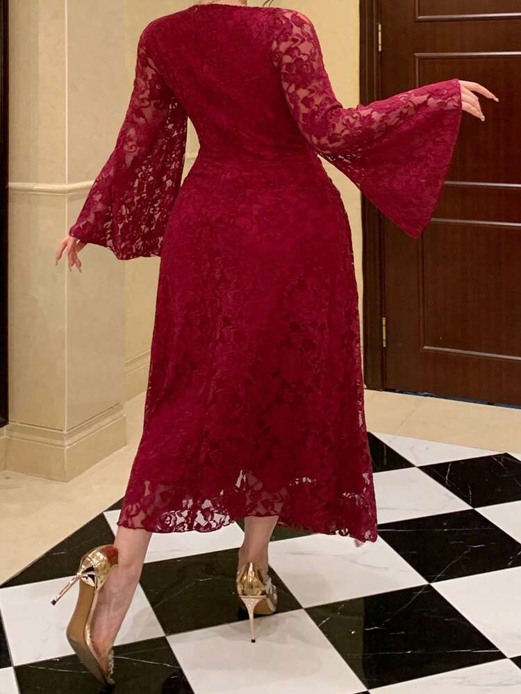 Dazy Plus Plus Size Women's Velvet Contrast Lace Bodycon Party Dress, Sexy & Stretchy For Date Night Sundress