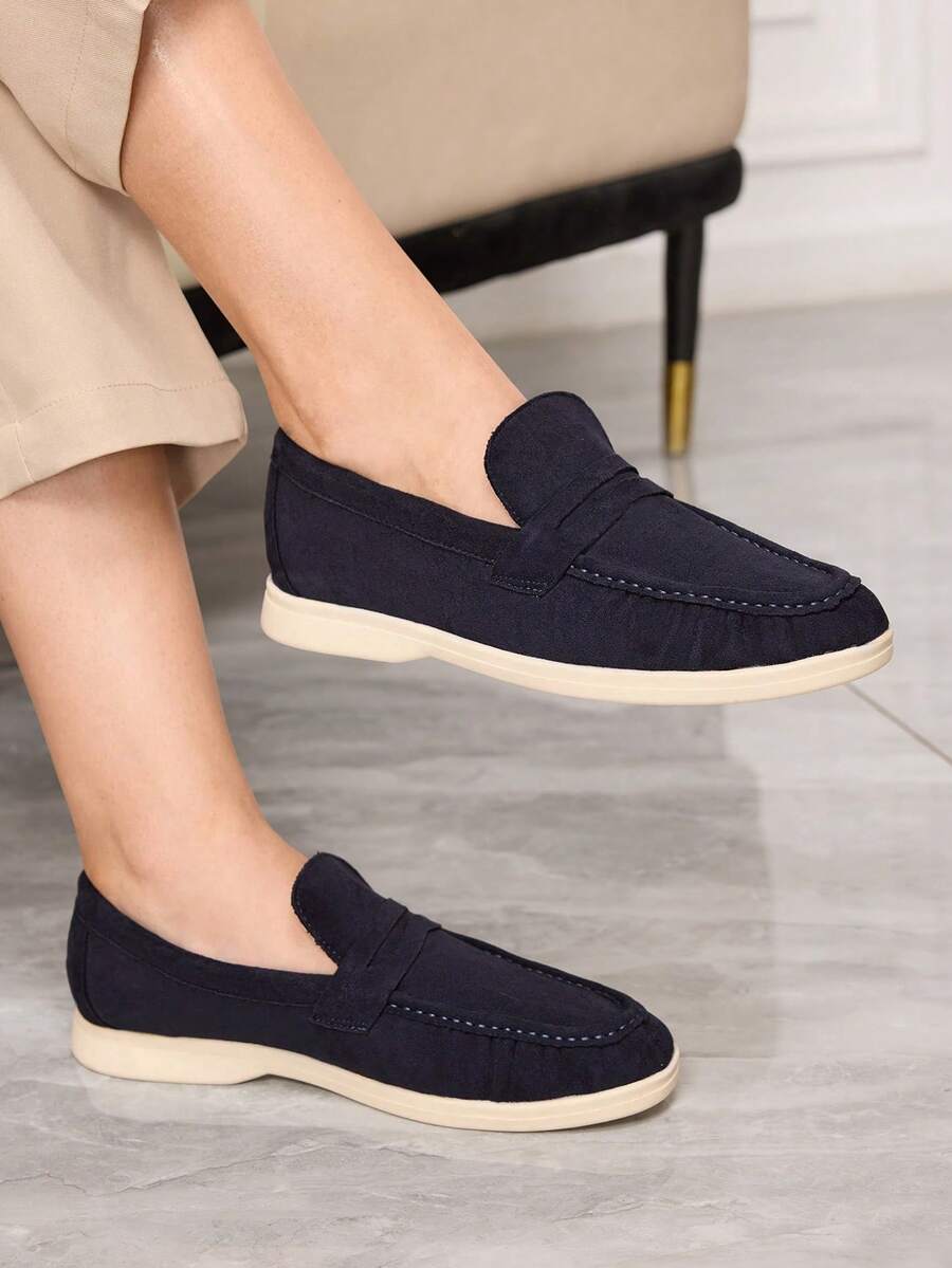 Sleekvia Sepatu Loafer Wanita Berlipit Gaya Retro, Nyaman, dan Bersol Lembut - Dusty Blue - View 1