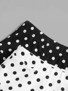 SHEIN EZwear 2 pezzi Pantaloncini da donna retrò a pois bianchi e neri, adatti per l'estate - Multicolore - Visualizzare 4