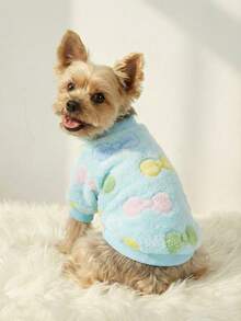 PETSIN 1 Pc Pet Dog Cat Universal Blue Flannel Bow Print Warm Crew Neck Sweatshirt - Multicolor - View 2