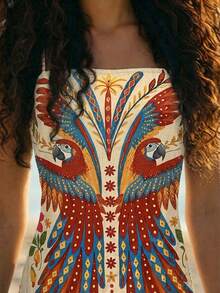 CAJUNI 热带度假可爱热带金刚鹦鹉迷你连衣裙 - 橘色 - 查看 4