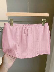 Comfortcana Minifalda texturizada de talle bajo en color rosa pálido, casual y para vacaciones - Rosa Pálido - Ver 4