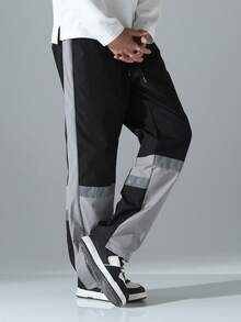 Manfinity Hypemode 男士撞色抽绳腰带口袋休闲直筒裤 - 黑色 - 查看 7