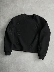 Manfinity EMRG 男士街头风流行INS风十字绣卫衣，适合音乐节、夜店、酒吧等场合，也可作为男友/老公礼物、周年纪念礼物，白色圆领 - 黑色 - 查看 3