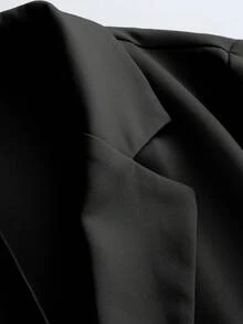 Franclia Casual Khaki Blazer Jacket Paired With Spaghetti Strap Waist Cinched Straight Dress, Women's 2 Pieces Set, Suitable For Spring/Autumn, Business/Casual Wear - Black - View 4