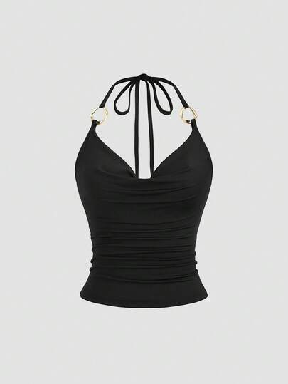 Sweetra 新款 Y2K 金属环装饰通勤百搭垂褶领带女式背心