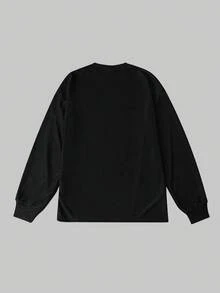 ROMWE MEN Spring Casual Graphic Men'S Gothic Cross Print Sweatshirt In Waffle Fabric, Suitable For Everyday Wear, Autumn/Winter - Black - View 3