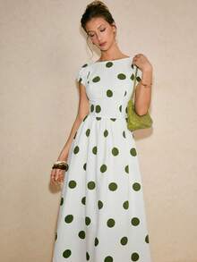 Poéselle 女士波点印花船领露背休闲连衣裙 - 綠色 - 查看 7