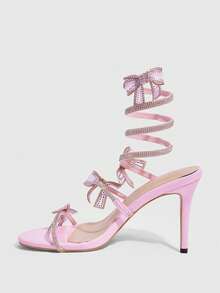CUCCOO SZL Pointed Toe Rhinestone Embellished Sexy High Heel Sandals For Women Valentine's Day - Baby Pink - View 9