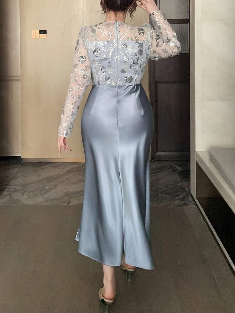 Dazy Plus Plus Size Women Lace Patchwork Elegant Party Dress, Spring/Summer Maxi Dress Sundress