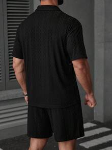Manfinity Homme Men's Solid Color Half-Zip Short Sleeve Casual Summer Daily Polo Shirt Set - Black - View 2