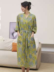 1 chiếc, Áo choàng tắm dài kiểu cổ điển, Áo choàng tắm bằng vải cotton gạc nguyên chất, Áo choàng tắm mùa hè, Thấm hút tốt, nhanh khô, Áo choàng tắm nữ, Khăn tắm có thể mặc được, Đồ ngủ mùa xuân và mùa hè, Vải gạc đôi, Đồ dùng phòng tắm, Đồ gia dụng - nhiều màu - Xem 24