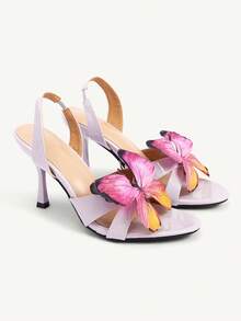 CUCCOO CHICEST 女士优雅蝴蝶装饰高跟凉鞋 - 淡紫色 - 查看 5