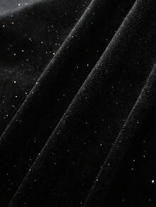 Franclia 女士优雅丝绒亮面时尚修身褶皱无袖高领迷你连衣裙 - 黑色 - 查看 4