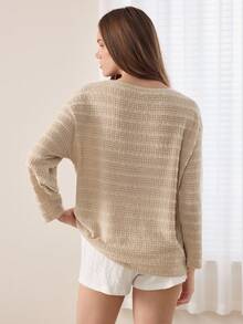 Ocili Women's Solid Color Long Sleeve Homewear Top - Khaki - View 5