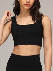 Sigmas Women's Square Neck Tank Yoga Workout Top - Black - View 6