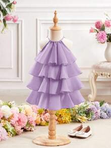 Babygirl Elegant Purple Organza Summer Dress - Purple - View 5