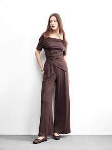 CUCCOO BIZCHIC 女士休闲百搭简约蝴蝶结装饰平底乐福鞋，圣诞节必备 - 巧克力棕 - 查看 3
