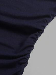 SHEIN 少女休闲不对称收腰短袖连衣裙 - 藏蓝色 - 查看 6