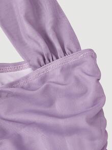 SHEIN MOD Ombre Ruched Bodycon Mid-Length One Shoulder Mesh Dress - Violet Purple - View 3