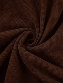 Elaquor 大码优雅通勤撞色滚边纽扣半开襟长袖连衣裙，秋季 - 卡其色 - 查看 7