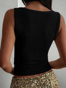 DAZY Women's Sleeveless Top With Rhinestone Decor, Slim Fit, Autumn/Winter Summer - Black - View 4