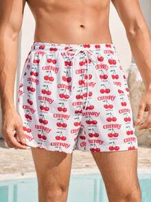 Manfinity VDAYZ Quần short đi biển nam in hình quả anh đào có túi. - trắng - Xem 2