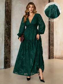 Roveilla فستان أنيق بياقة على شكل حرف V مطوي من ال...