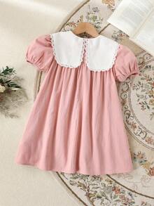 Cozy Pixies 女童碎花撞色荷叶边领短袖系带连衣裙 - 彩色 - 查看 3