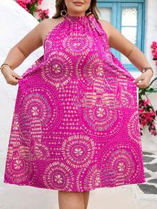 SHEIN CURVE+ 曲线款 US22 码 音乐节、海滨度假、波西米亚风夏季度假印花露背系带连衣裙 曲线加大码夏季连衣裙 - 彩色 - 查看 5