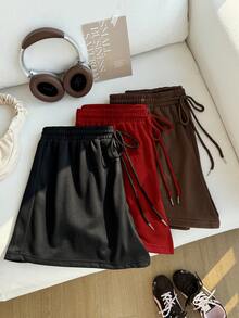 Comfortcana 大码女式纯色抽绳腰休闲宽松短裤 - 彩色 - 查看 5