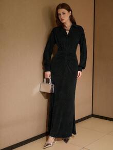 MOTF PREMIUM WOMEN'S RHINESTONE EMBELLISHED LONG DRESS, SUITABLE FOR DATES AND PARTIES - Black - View 6