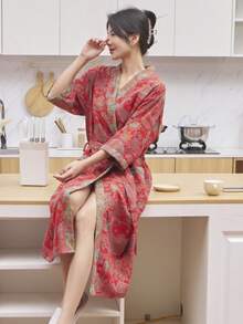 1 chiếc, Áo choàng tắm dài kiểu cổ điển, Áo choàng tắm bằng vải cotton gạc nguyên chất, Áo choàng tắm mùa hè, Thấm hút tốt, nhanh khô, Áo choàng tắm nữ, Khăn tắm có thể mặc được, Đồ ngủ mùa xuân và mùa hè, Vải gạc đôi, Đồ dùng phòng tắm, Đồ gia dụng - nhiều màu - Xem 32