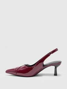 CUCCOO BIZCHIC 女士亮面酒红色高跟穆勒鞋，适合通勤、商务、办公场合穿着 - 酒紅色 - 查看 10