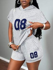 BamGleam Quần short đồng phục, quần short thể thao thường ngày, chất liệu vải lanh màu xám nhạt, cạp chun, in số 08 3D, rộng rãi và thoải mái, quần đa năng cho mặc hàng ngày, quần short mùa hè, quần short cỡ lớn, quần short phong cách Y2K, quần short nữ. - Màu Xám nhạt - Xem 6