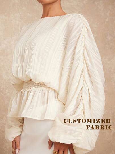 Lumalex Early Spring Boat Neck Puff Sleeve Gathered Waist Elastic Blouse For Women Vacation Birthday Outfits Wedding Guest Wedding Party Summer Holiday Beach Outfits Luxury Look QuietLuxe Prom Gathering Party Banquet Modest Old Money Rave Festival Richly Layered Al-Adha Party