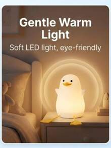 可爱动物床头灯柔软硅胶小夜灯 LED 可调光柔软鸭子灯 USB 可充电鸭子小夜灯 - 多色光 - 查看 8