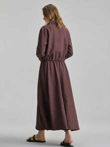 Ontre 2026春夏新款女士梭织面料情人节及婚礼季简约优雅办公衬衫半裙两件套 - 咖啡棕 - 查看 5