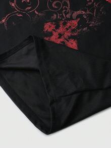 ROMWE MEN Spring Casual Graphic Men'S Gothic Cross Print Sweatshirt In Waffle Fabric, Suitable For Everyday Wear, Autumn/Winter - Black - View 5