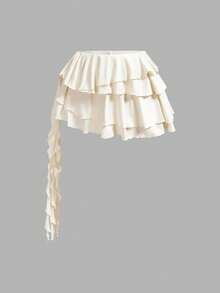 SHEIN MOD 女士夏季休闲优雅百褶纯色上衣和半裙两件套 - 杏色 - 查看 7